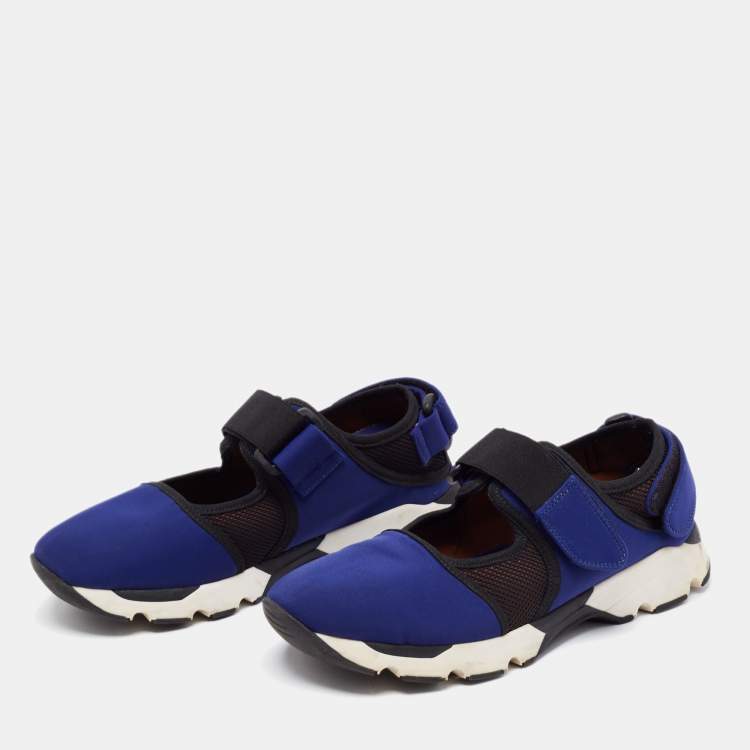 Pre Owned Marni Blue/Black Neoprene and Mesh Low Top Sneakers Size 37