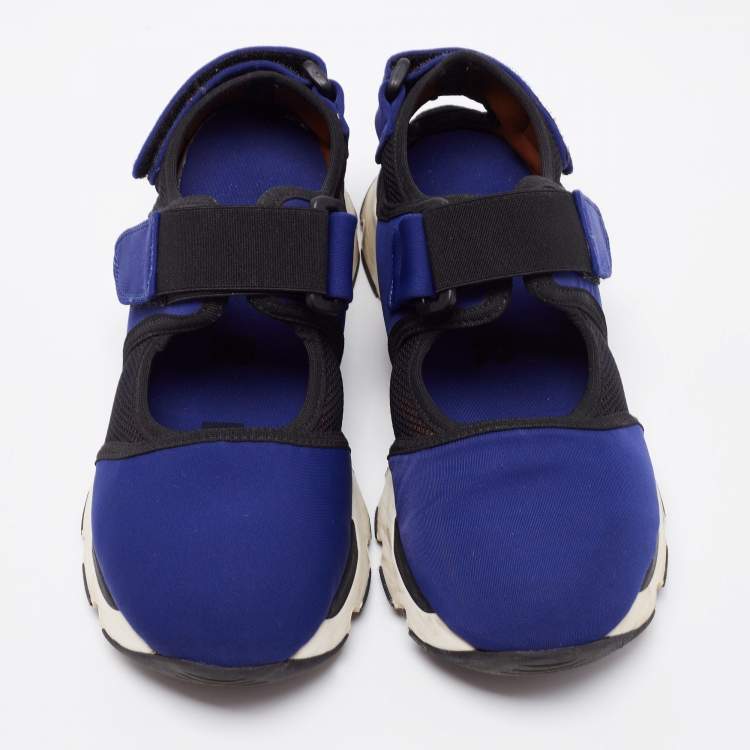 Pre Owned Marni Blue/Black Neoprene and Mesh Low Top Sneakers Size 37