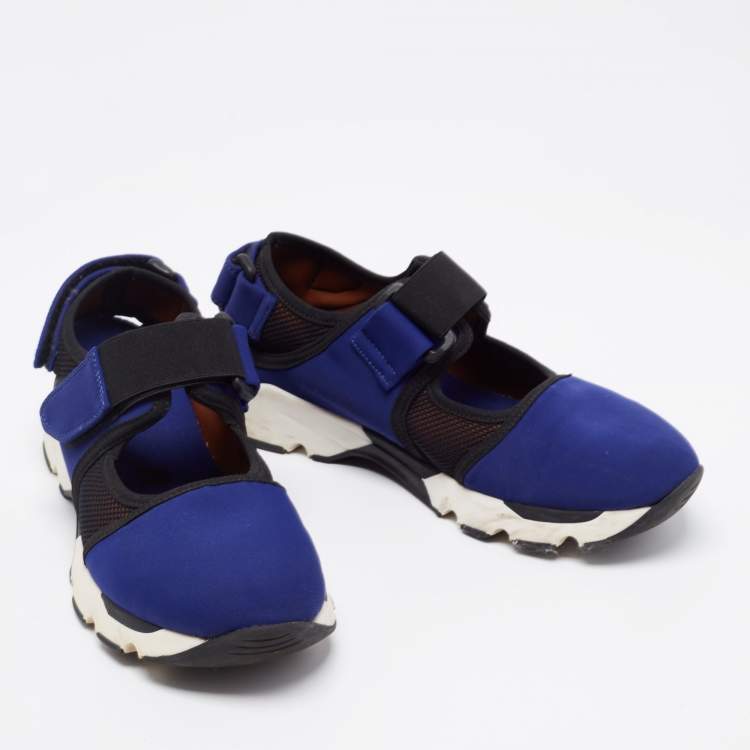 Pre Owned Marni Blue/Black Neoprene and Mesh Low Top Sneakers Size 37