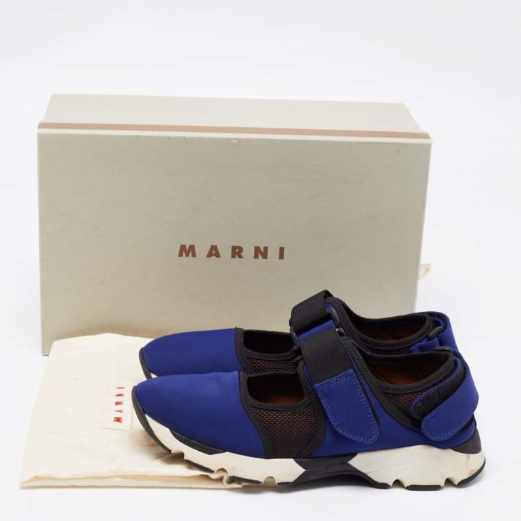 Pre Owned Marni Blue/Black Neoprene and Mesh Low Top Sneakers Size 37
