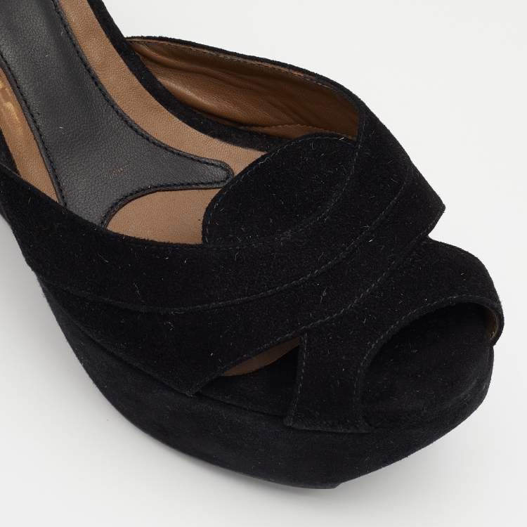 Pre Owned Marni Black Suede Ankle Strap Platform Wedge Sandals Size 38