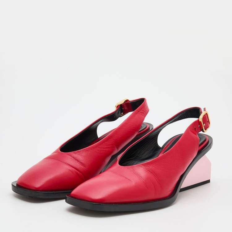 Pre Owned Marni Red Leather Slingback Sandals Size 40