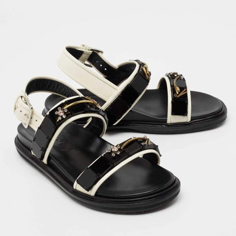 Pre Owned Marni Black Patent Leather Jewel Embellished Slingback Sandals  Size 38
