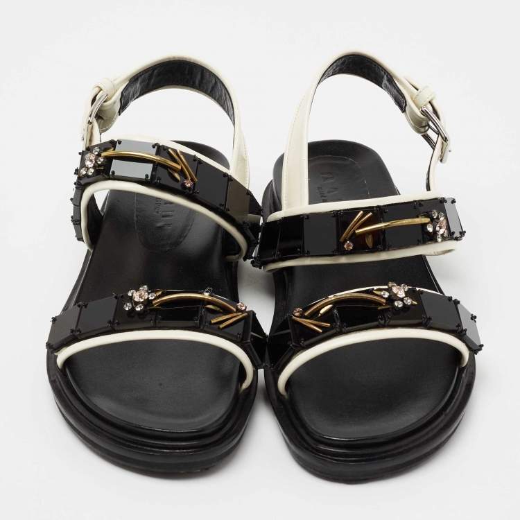 Pre Owned Marni Black Patent Leather Jewel Embellished Slingback Sandals  Size 38