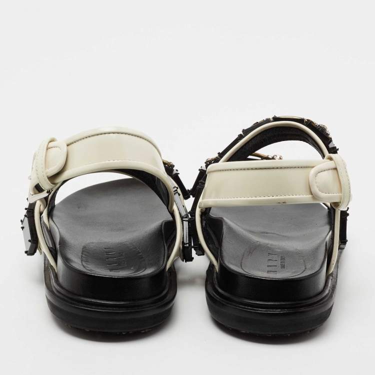 Pre Owned Marni Black Patent Leather Jewel Embellished Slingback Sandals  Size 38