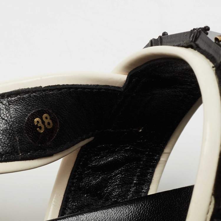 Pre Owned Marni Black Patent Leather Jewel Embellished Slingback Sandals  Size 38