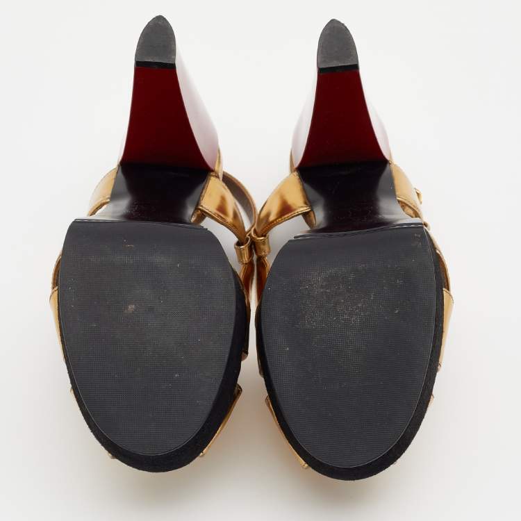 Pre Owned Marni Metallic Gold Leather Peep Toe Platform Sandals Size 39