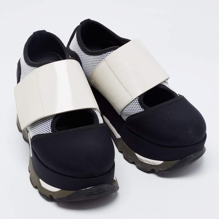 Pre Owned Marni Multicolored Neoprene and Leather Velcro Strap Sneakers Size 38