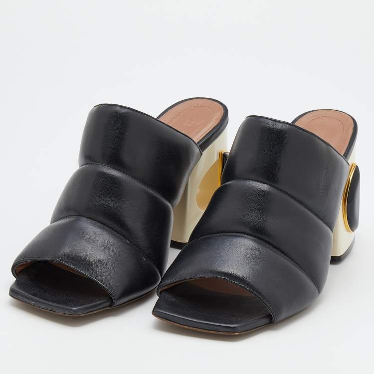 Pre Owned Marni Black Padded Leather Block Heel Open Toe Mules Size 41