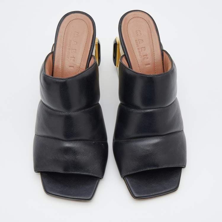 Pre Owned Marni Black Padded Leather Block Heel Open Toe Mules Size 41