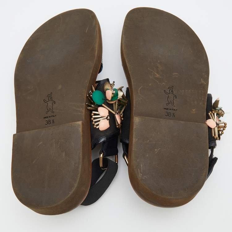 Pre Owned Marni Multicolor Glitter And Suede Embellished Flat Sandals Size 38.5