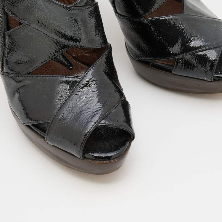 Pre Owned Marni Black Patent Leather Slingback Platform Sandals Size 37.5