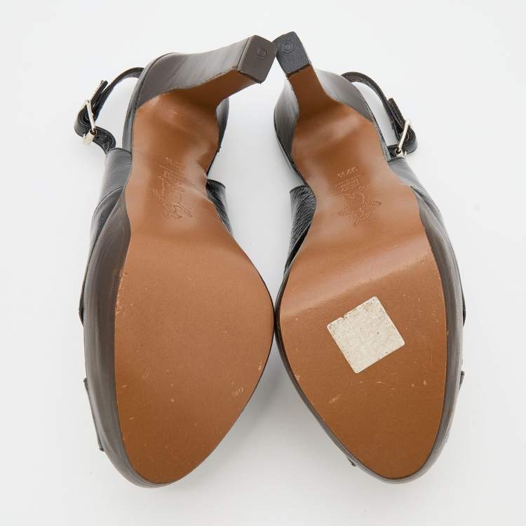Pre Owned Marni Black Patent Leather Slingback Platform Sandals Size 37.5