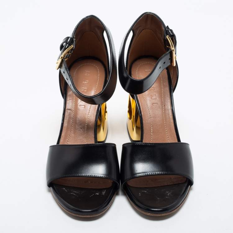 Pre Owned Marni Black Leather Ankle Strap Sandals Size 38
