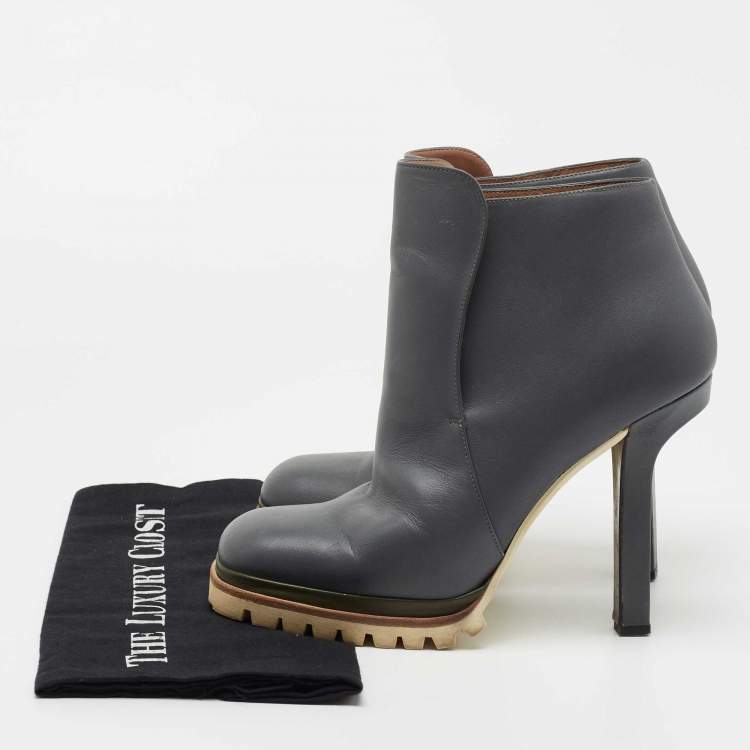 Pre Owned Marni Grey Leather Square Toe Ankle Booties Size 40