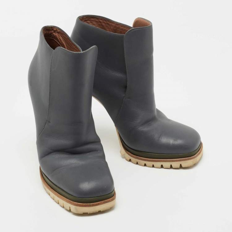 Pre Owned Marni Grey Leather Square Toe Ankle Booties Size 40