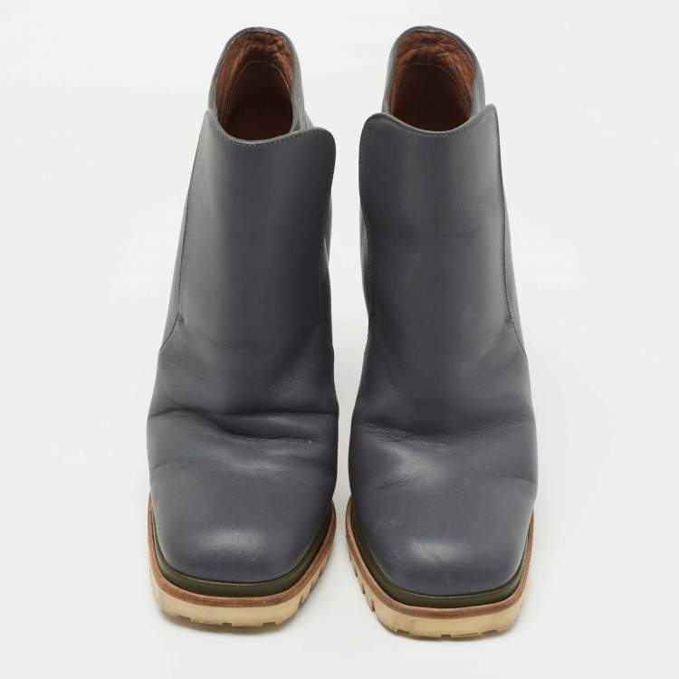 Pre Owned Marni Grey Leather Square Toe Ankle Booties Size 40