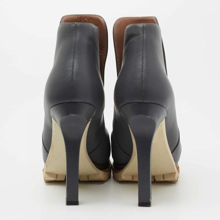 Pre Owned Marni Grey Leather Square Toe Ankle Booties Size 40