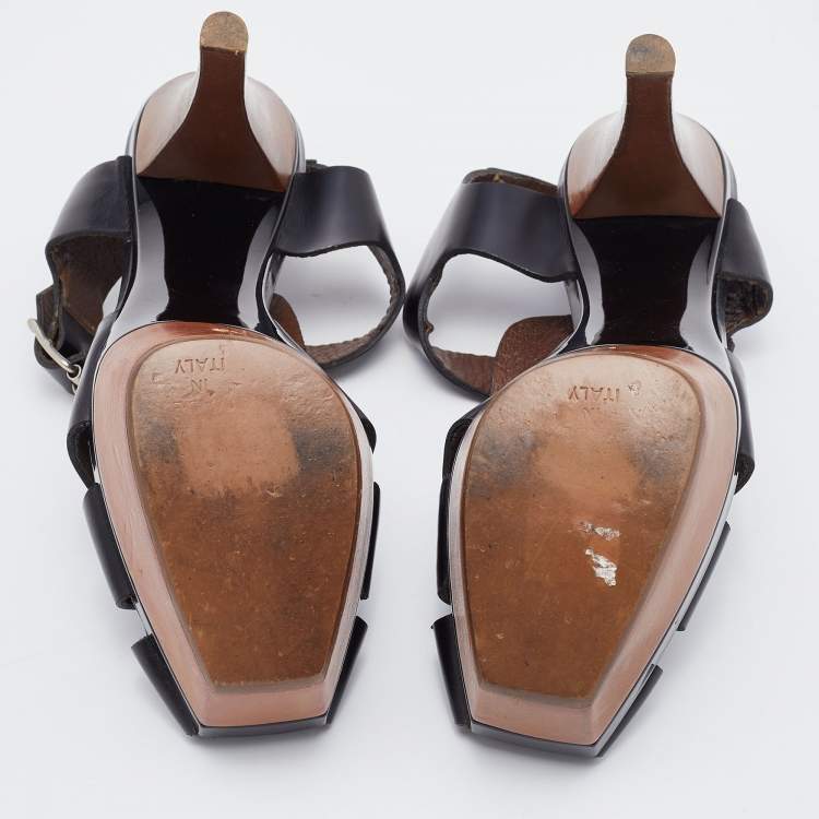 Pre Owned Marni Black Leather Caged Platform Sandals Size 37