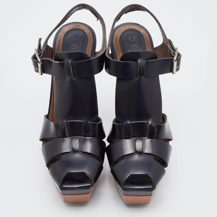 Pre Owned Marni Black Leather Caged Platform Sandals Size 37