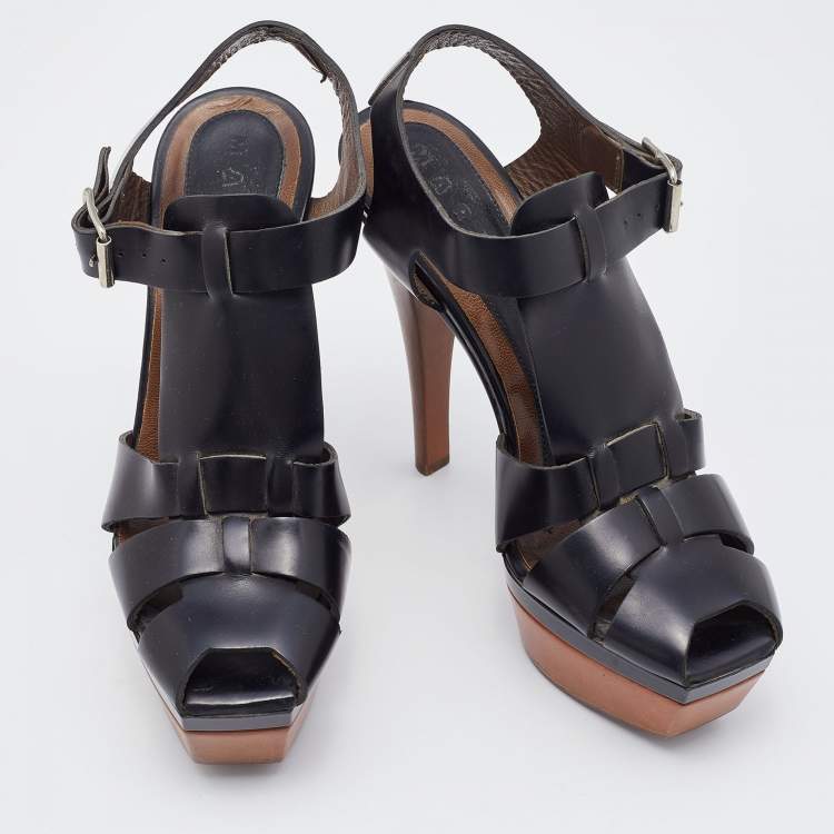 Pre Owned Marni Black Leather Caged Platform Sandals Size 37