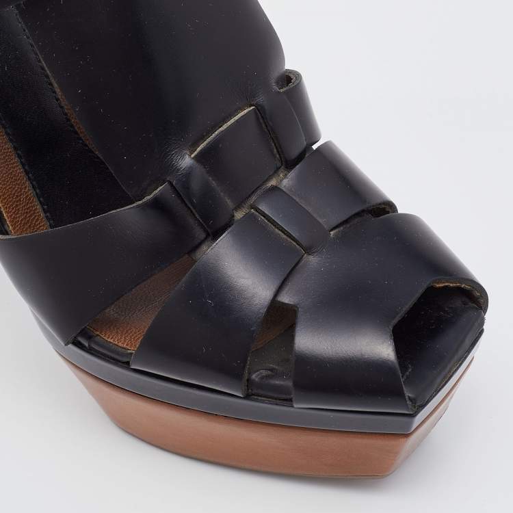 Pre Owned Marni Black Leather Caged Platform Sandals Size 37