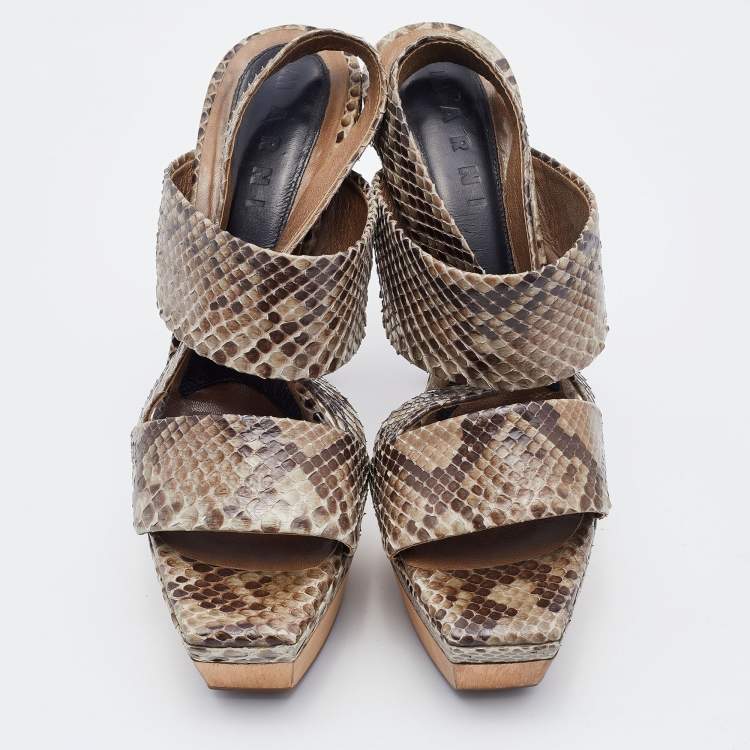Pre Owned Marni Multicolor Python Platform Slingback Sandals Size 38