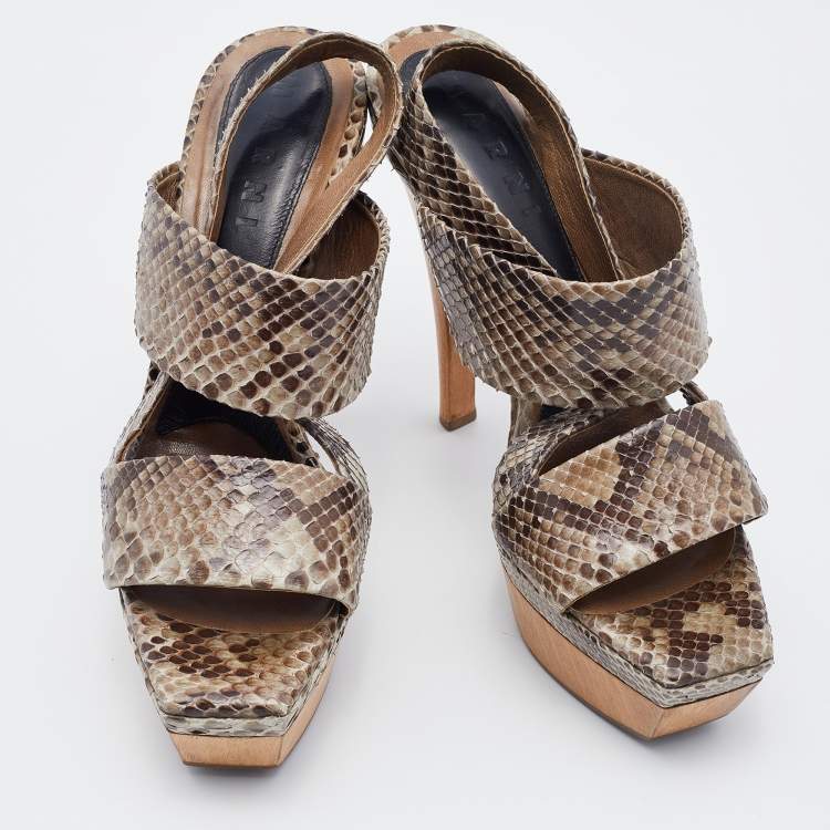 Pre Owned Marni Multicolor Python Platform Slingback Sandals Size 38