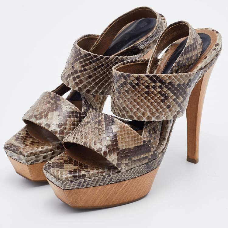 Pre Owned Marni Multicolor Python Platform Slingback Sandals Size 38