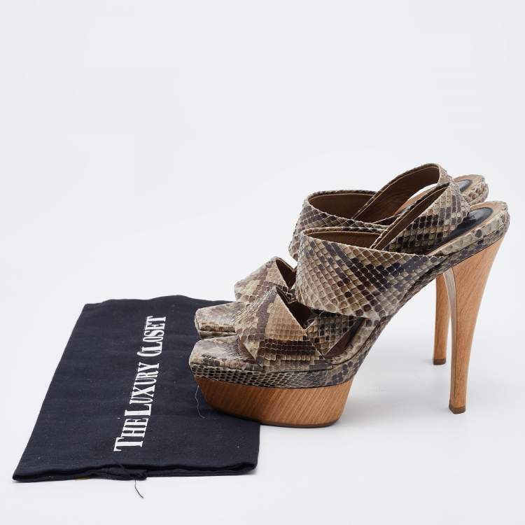 Pre Owned Marni Multicolor Python Platform Slingback Sandals Size 38