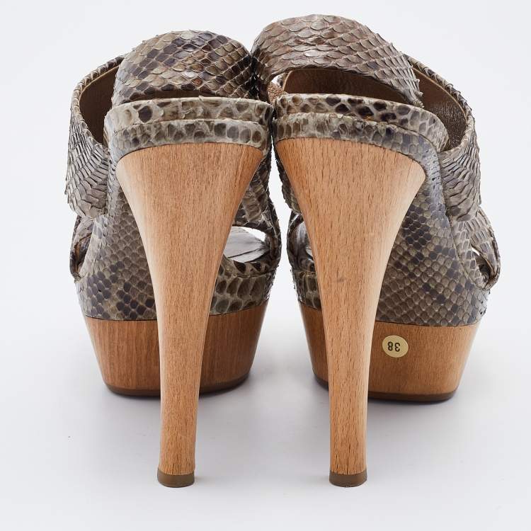 Pre Owned Marni Multicolor Python Platform Slingback Sandals Size 38