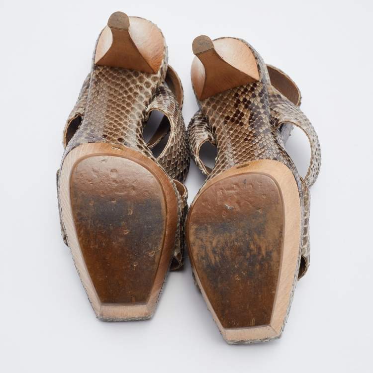 Pre Owned Marni Multicolor Python Platform Slingback Sandals Size 38