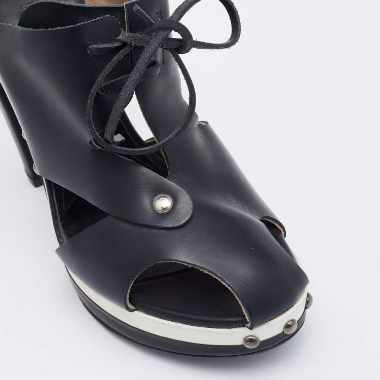 Pre Owned Marni Black Leather Platform Sandals Size 38
