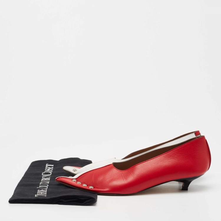 Pre Owned Marni Red/ White Leather Pointed Toe Pumps Size 35.5 
