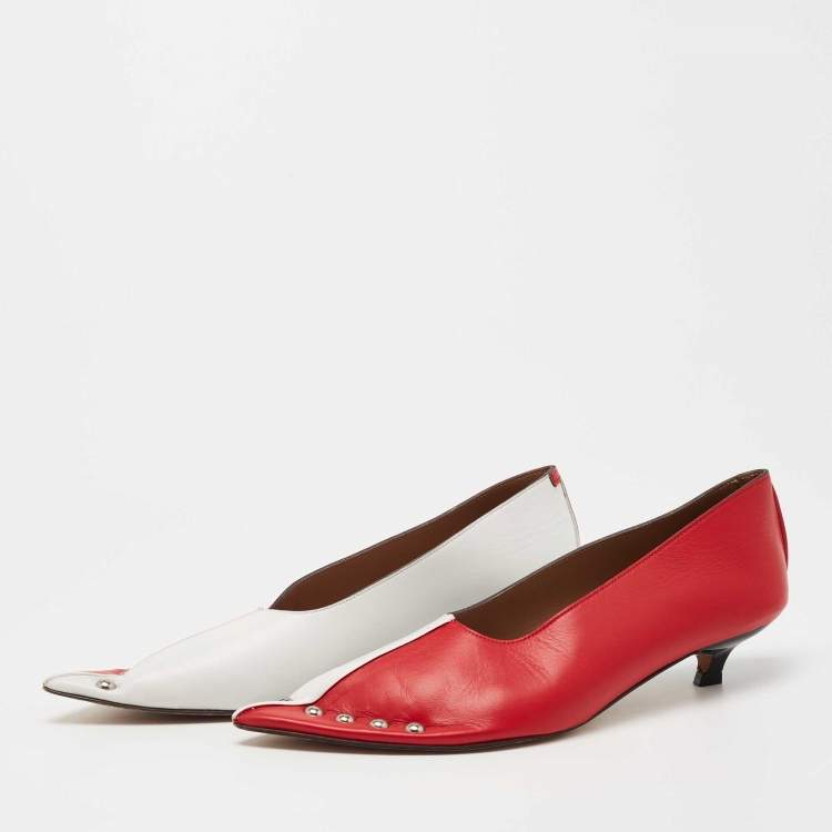 Pre Owned Marni Red/ White Leather Pointed Toe Pumps Size 35.5 