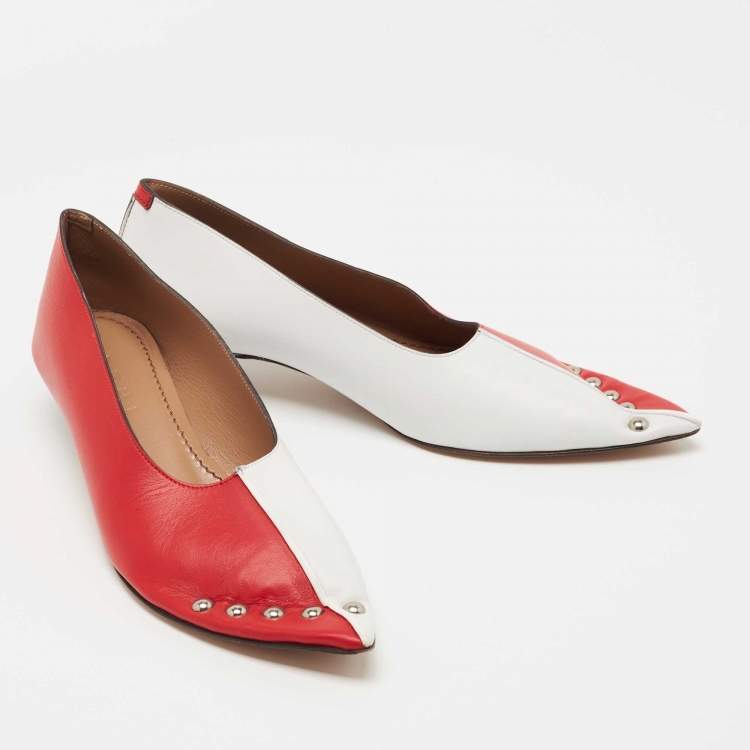 Pre Owned Marni Red/ White Leather Pointed Toe Pumps Size 35.5 