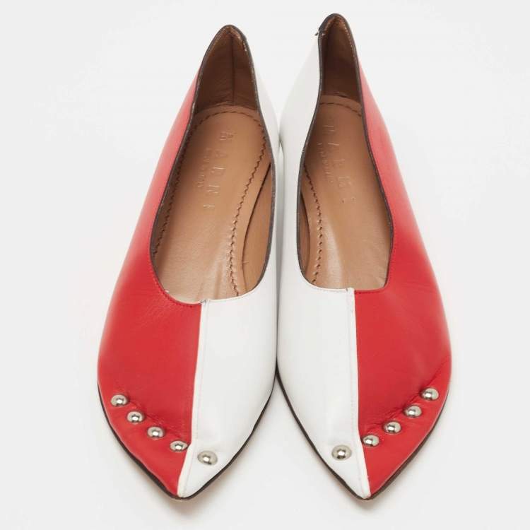 Pre Owned Marni Red/ White Leather Pointed Toe Pumps Size 35.5 