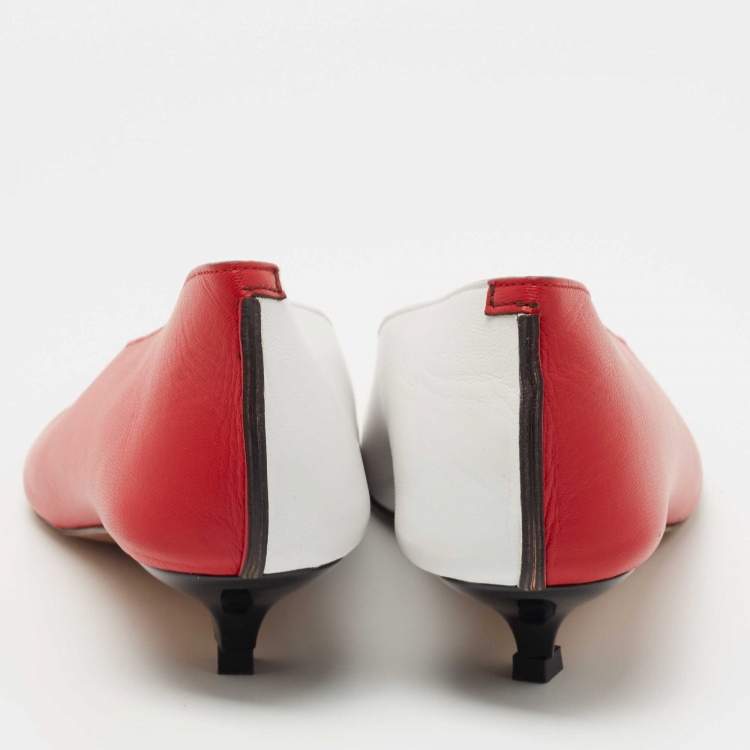 Pre Owned Marni Red/ White Leather Pointed Toe Pumps Size 35.5 