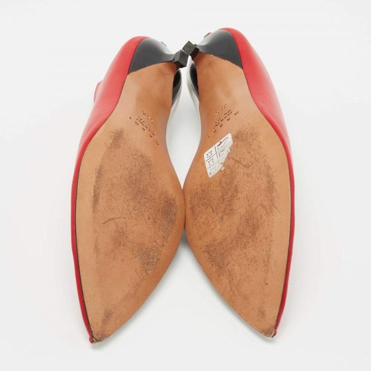 Pre Owned Marni Red/ White Leather Pointed Toe Pumps Size 35.5 