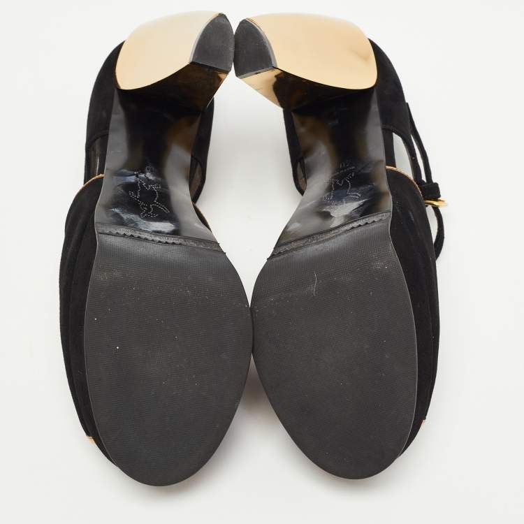 Pre Owned Marni Black/Gold Suede Ankle Strap Platform Pumps Size 40