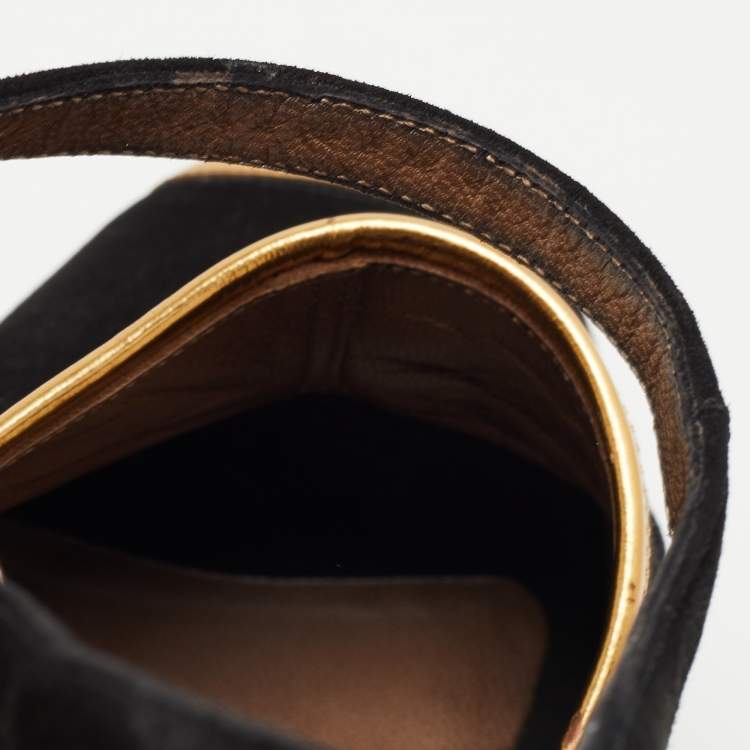 Pre Owned Marni Black/Gold Suede Ankle Strap Platform Pumps Size 40