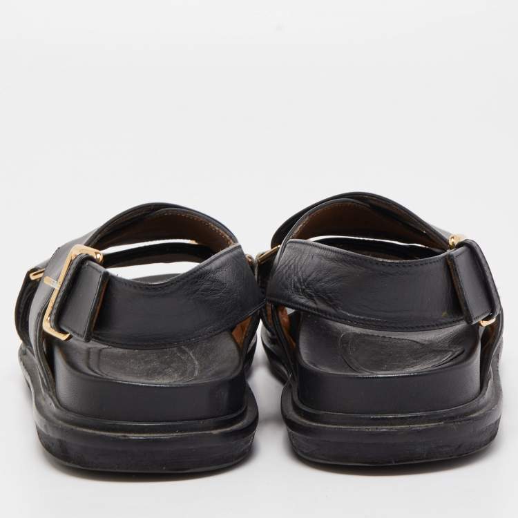 Pre Owned Marni Black Leather Cross-Strap Flat Sandals Size 36