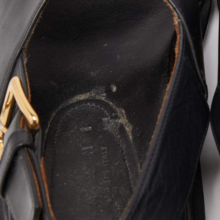 Pre Owned Marni Black Leather Cross-Strap Flat Sandals Size 36