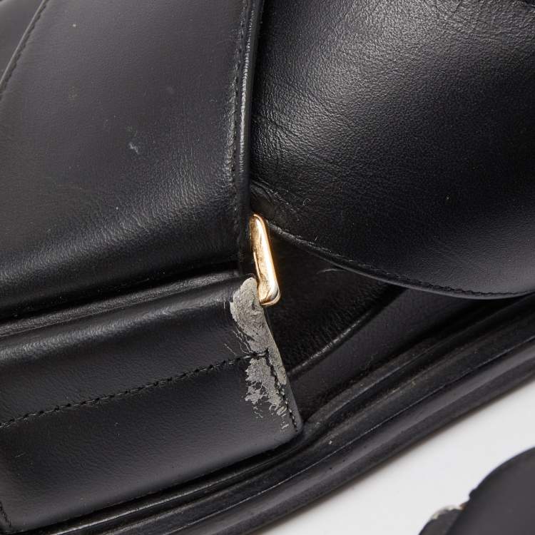 Pre Owned Marni Black Leather Cross-Strap Flat Sandals Size 36