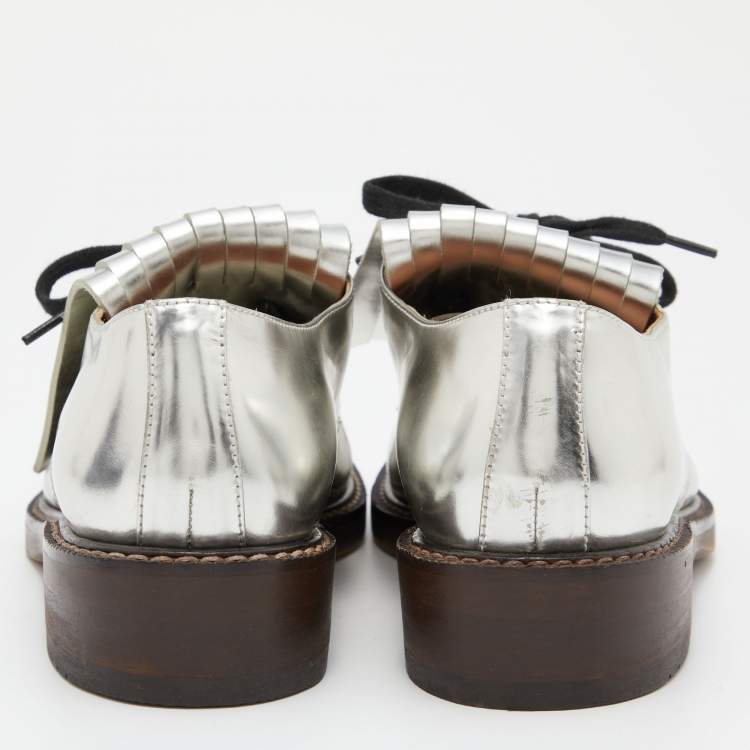 Pre Owned Marni Silver Patent Leather Fringed Derby Size 37