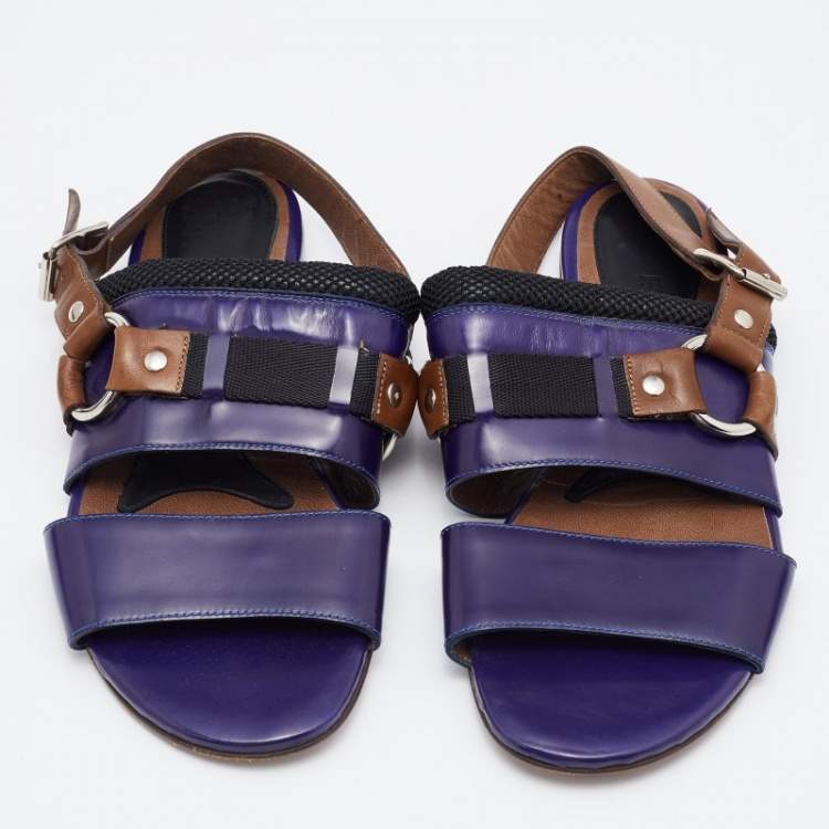 Pre Owned Marni Tricolor Patent Leather Flat Sandals Size 40