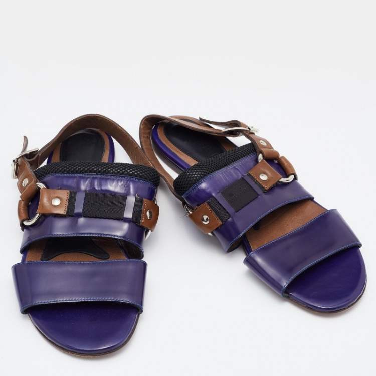 Pre Owned Marni Tricolor Patent Leather Flat Sandals Size 40
