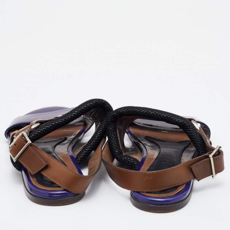 Pre Owned Marni Tricolor Patent Leather Flat Sandals Size 40