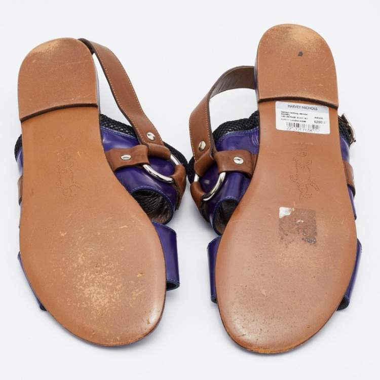 Pre Owned Marni Tricolor Patent Leather Flat Sandals Size 40