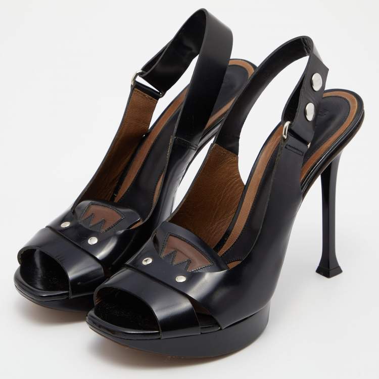 Pre Owned Marni Black Leather Peep Toe Sandals Size 40